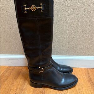 Tory Burch Black Leather Calista Tall Riding Boots